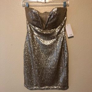 Gold sequin dress, strapless